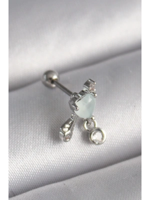316L Çelik Gümüş Renk Beyaz Minelik Kalp Sallantı Zirkon Taş Detay Tragus Piercing
