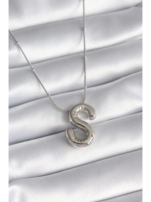 316L Çelik Gümüş Renk Bubble S Harf Model Kadın Kolye