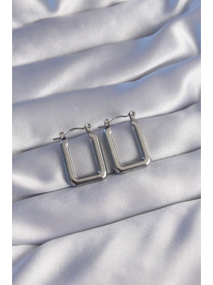 316L Çelik Gümüş Renk Dikdörtgen Model Küpe