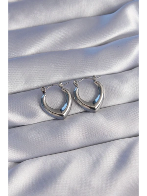 316L Çelik Gümüş Renk İçi Oval Tasarımlı Küpe