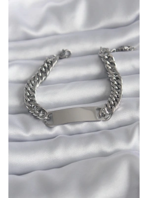 316L Çelik Gümüş Renk İsim Yazılabilir Plaka Model Kadın Bileklik