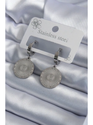 316L Çelik Gümüş Renk İşleme Detay Kadın Küpe