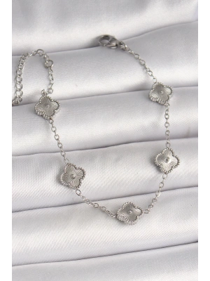 316L Çelik Gümüş Renk İşlemeli Baby Boy Yonca Model Kadın Bileklik