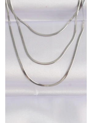 316L Çelik Gümüş Renk İtalyan Zincir Çoklu Kolye