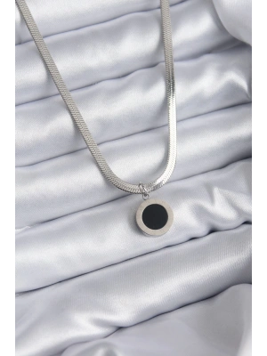 316L Çelik Gümüş Renk İtalyan Zincir Model İşleme Detay Kadın Kolye