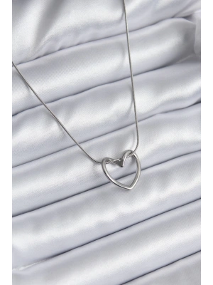 316L Çelik Gümüş Renk Kalp Model Kadın Kolye
