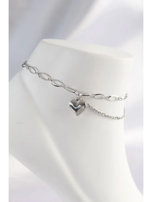 316L Çelik Gümüş Renk Kalp Tasarımlı Halhal