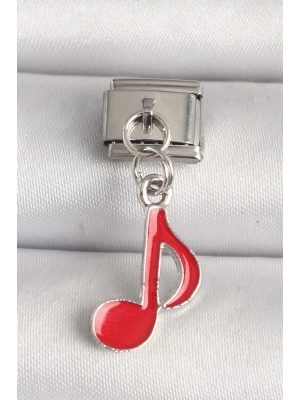 316L Çelik Gümüş Renk Kırmızı Müzik Nota Model Nomination Charm