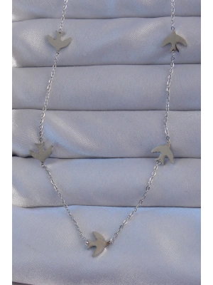 316L Çelik Gümüş Renk Kuş Model Kolye