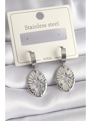 316L Çelik Gümüş Renk Kutup Yıldızı İşleme Kadın Küpe