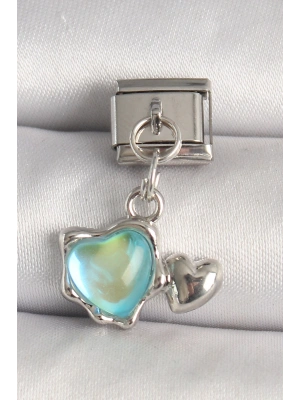 316L Çelik Gümüş Renk Mavi Mineli Kalp Model Nomination Charm