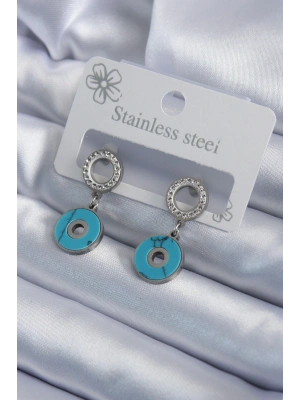 316L Çelik Gümüş Renk Mavi Taşlı Zirkon Taşlı Kadın Küpe