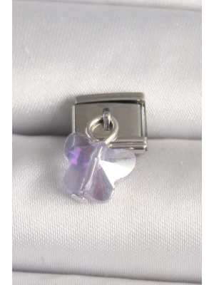 316L Çelik Gümüş Renk Mor Zirkon Taşlı Nomination Charm