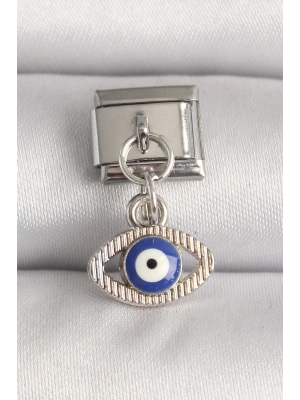 316L Çelik Gümüş Renk Nazar Boncuk Detaylı Göz Model Nomination Charm