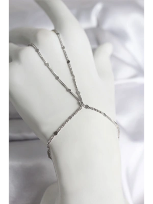 316L Çelik Gümüş Renk Parçalı Ezme Zincir Model Kadın Şahmeran