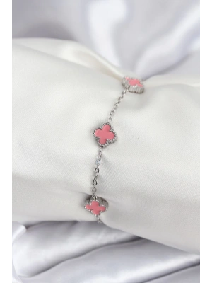 316L Çelik Gümüş Renk Pembe Baby Boy Yonca Kadın Bileklik