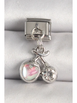 316L Çelik Gümüş Renk Pembe Mineli Kalp Zirkon Taş Detay Nomination Charm