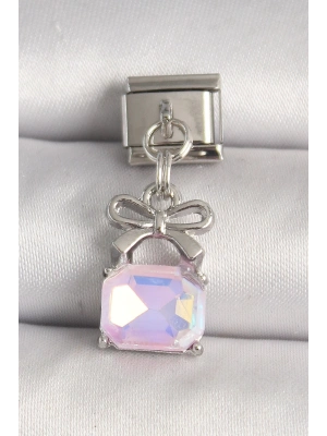 316L Çelik Gümüş Renk Pembe Zirkon Taşlı Çanta Model Nomination Charm