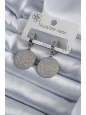 316L Çelik Gümüş Renk Pentagram Yıldızı İşleme Kadın Küpe