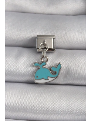 316L Çelik Gümüş Renk Sallantı Mavi Balina Model Nomination Charm