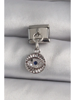 316L Çelik Gümüş Renk Sallantı Zirkon Taşlı Göz Model Nomination Charm