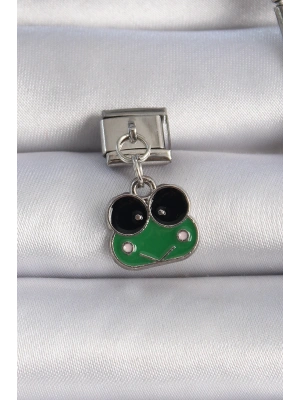 316L Çelik Gümüş Renk Sallantılı Yeşil Kurbağa Figür Nomination Charm