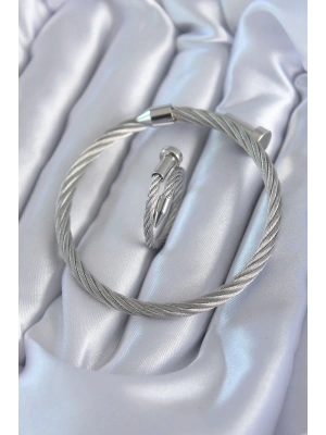 316L Çelik Gümüş Renk Sarmal Model Erkek Bileklik Yüzük Kombini