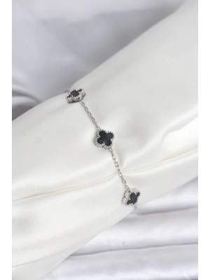 316L Çelik Gümüş Renk Siyah Baby Boy Yonca Bileklik