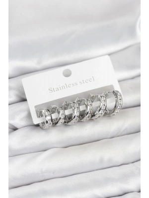 316L Çelik Gümüş Renk Su Yolu Halka Küpe Seti