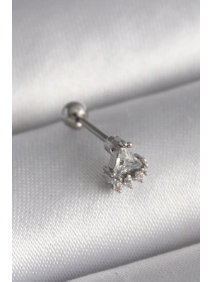 316L Çelik Gümüş Renk Üçgen Zirkon Taşlı Tragus Piercing