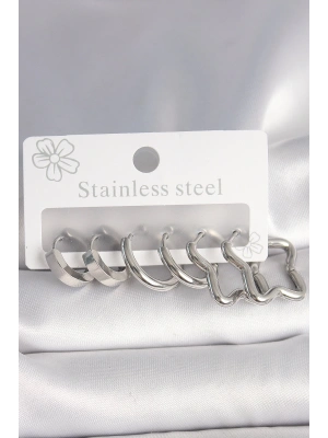 316L Çelik Gümüş Renk Yarım Halka Yıldız Model Kadın Küpe Seti