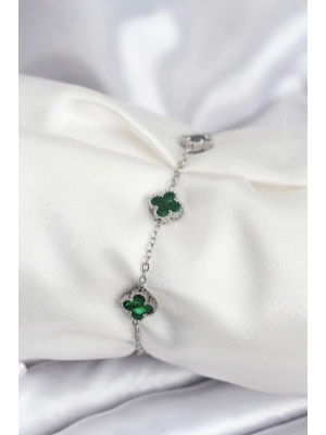 316L Çelik Gümüş Renk Yeşil Baby Boy Yonca Kadın Bileklik