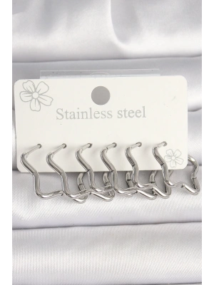 316L Çelik Gümüş Renk Yıldız Model Kadın Küpe Seti