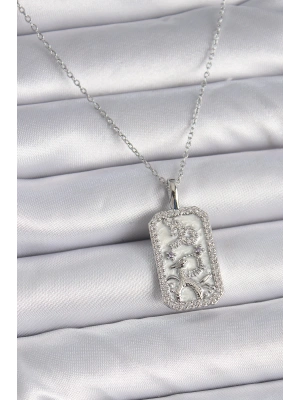 316L Çelik Gümüş Renk Zincir Oğlak Burcu Zirkon Taşlı Kadın Kolye