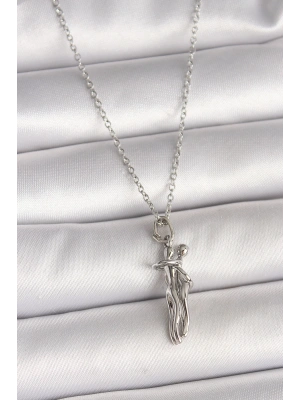 316L Çelik Gümüş Renk Zincir Sarılma Model Kadın Kolye