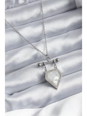 316L Çelik Gümüş Renk Zirkon Taş Detay Kadın Kolye