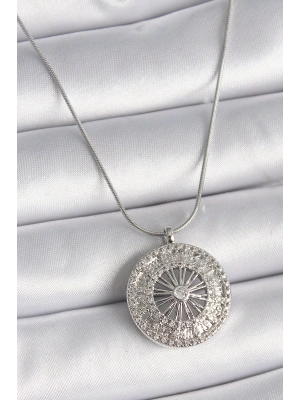 316L Çelik Gümüş Renk Zirkon Taşlı 12 Burç Madalyon Model Kadın Kolye