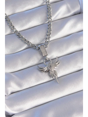 316L Çelik Gümüş Renk Zirkon Taşlı Anka Kuşu Model Kolye