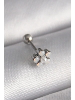 316L Çelik Gümüş Renk Zirkon Taşlı Çiçek Model Tragus Piercing