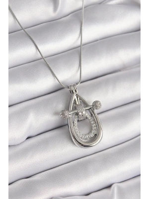 316L Çelik Gümüş Renk Zirkon Taşlı Damla Model Kadın Kolye