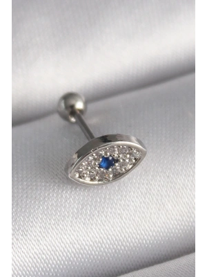 316L Çelik Gümüş Renk Zirkon Taşlı Göz Tragus Piercing