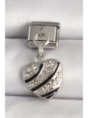 316L Çelik Gümüş Renk Zirkon Taşlı Kalp Model Nomination Charm