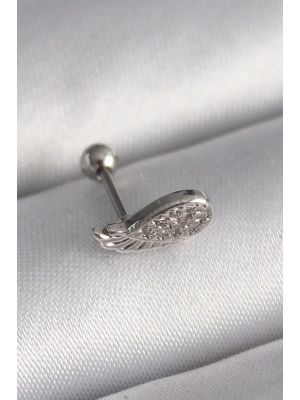 316L Çelik Gümüş Renk Zirkon Taşlı Kanat Tragus Piercing
