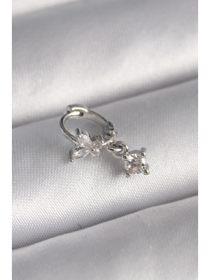 316L Çelik Gümüş Renk Zirkon Taşlı Kelebek Model Sallantı Detay Tragus Piercing