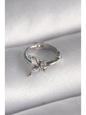 316L Çelik Gümüş Renk Zirkon Taşlı Kelebek Model Tragus Piercing