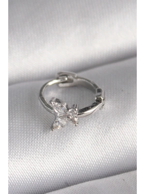 316L Çelik Gümüş Renk Zirkon Taşlı Kelebek Model Tragus Piercing