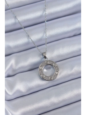 316L Çelik Gümüş Renk Zirkon Taşlı Model Kadın Kolye