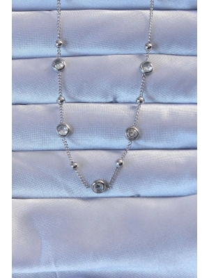 316L Çelik Gümüş Renk Zirkon Taşlı Top Zincirli Kolye