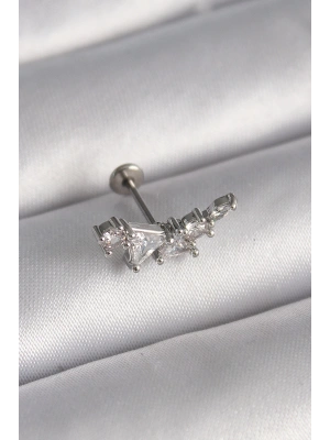 316L Çelik Gümüş Renk Zirkon Taşlı Tragus Piercing