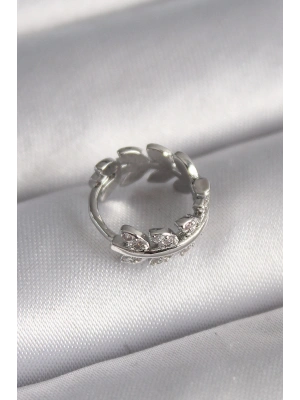 316L Çelik Gümüş Renk Zirkon Taşlı Yaprak Model Tragus Piercing